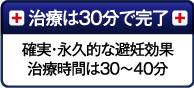 治療は30分で完了：確実・永久的な避妊効果　治療時間は30~40分