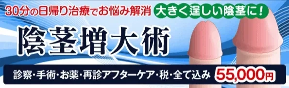 30分の日帰り治療でお悩み解消。大きく逞しい陰茎に！陰茎増大術